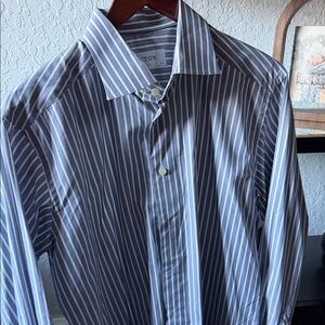 Eton Navy and White Striped Dress Shirt